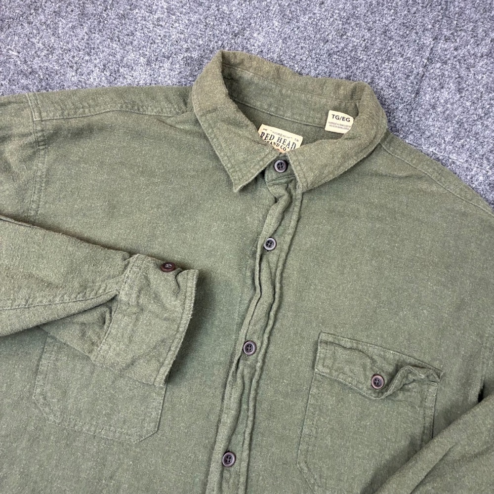 VTG Red Head Brand Co Mens Size XL Olive Green Flannel Button Down Field Shirt
